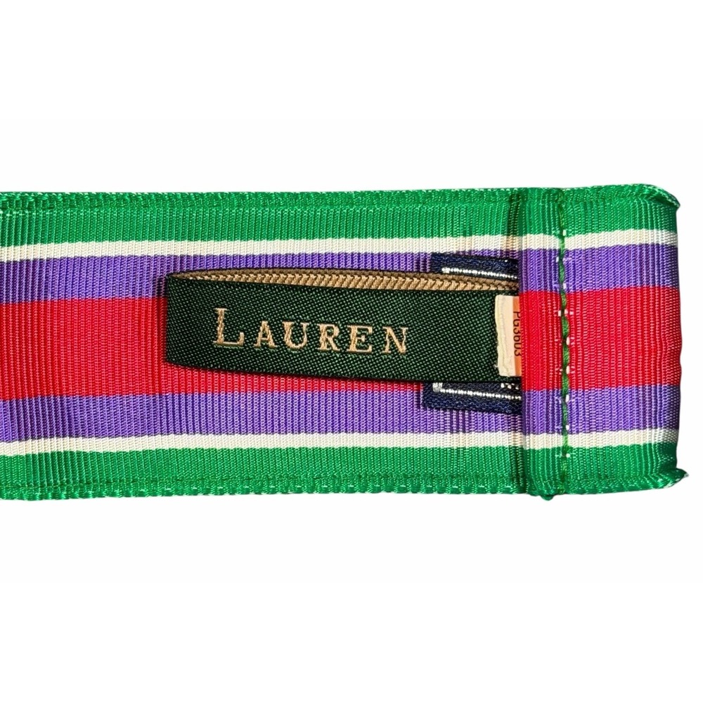 Vintage Lauren Ralph Lauren Fabric Belt Green Red Purple Striped Small Max 35"
